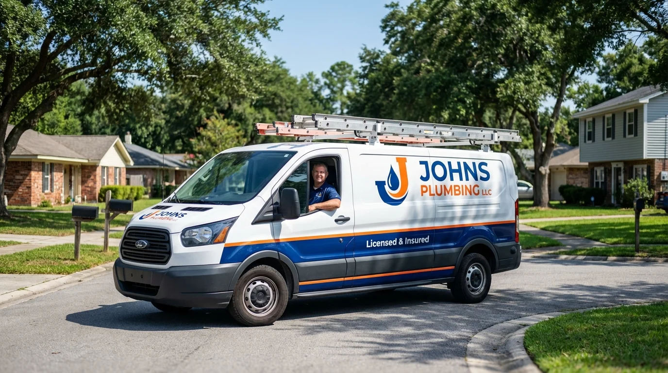Johns Plumbing LLC service van in Martindale, TX