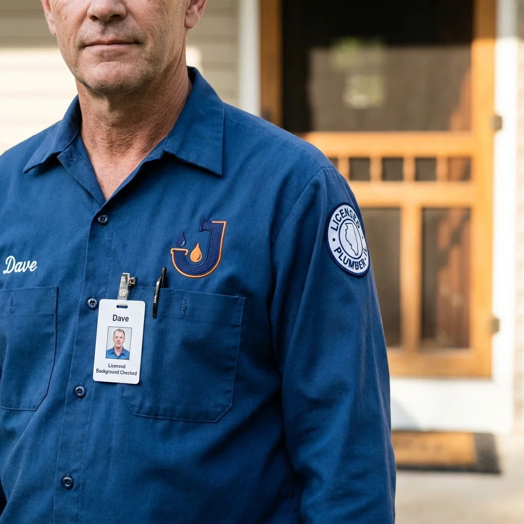 Licensed plumber showing ID badge in Martindale, TX