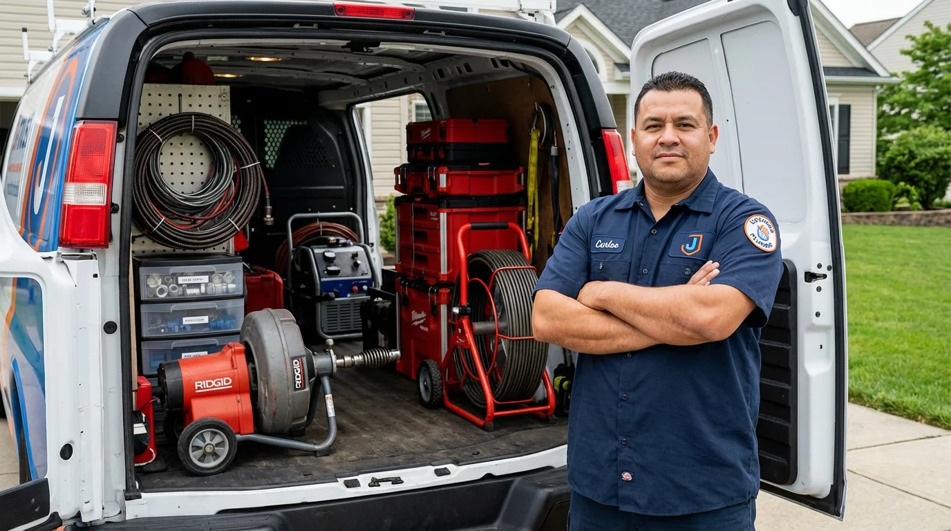 Professional drain cleaning equipment and Johns Plumbing LLC plumber in Martindale