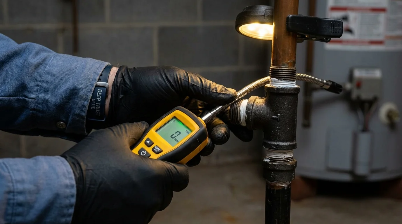 Gas leak detection with electronic sniffer by Johns Plumbing LLC in Martindale