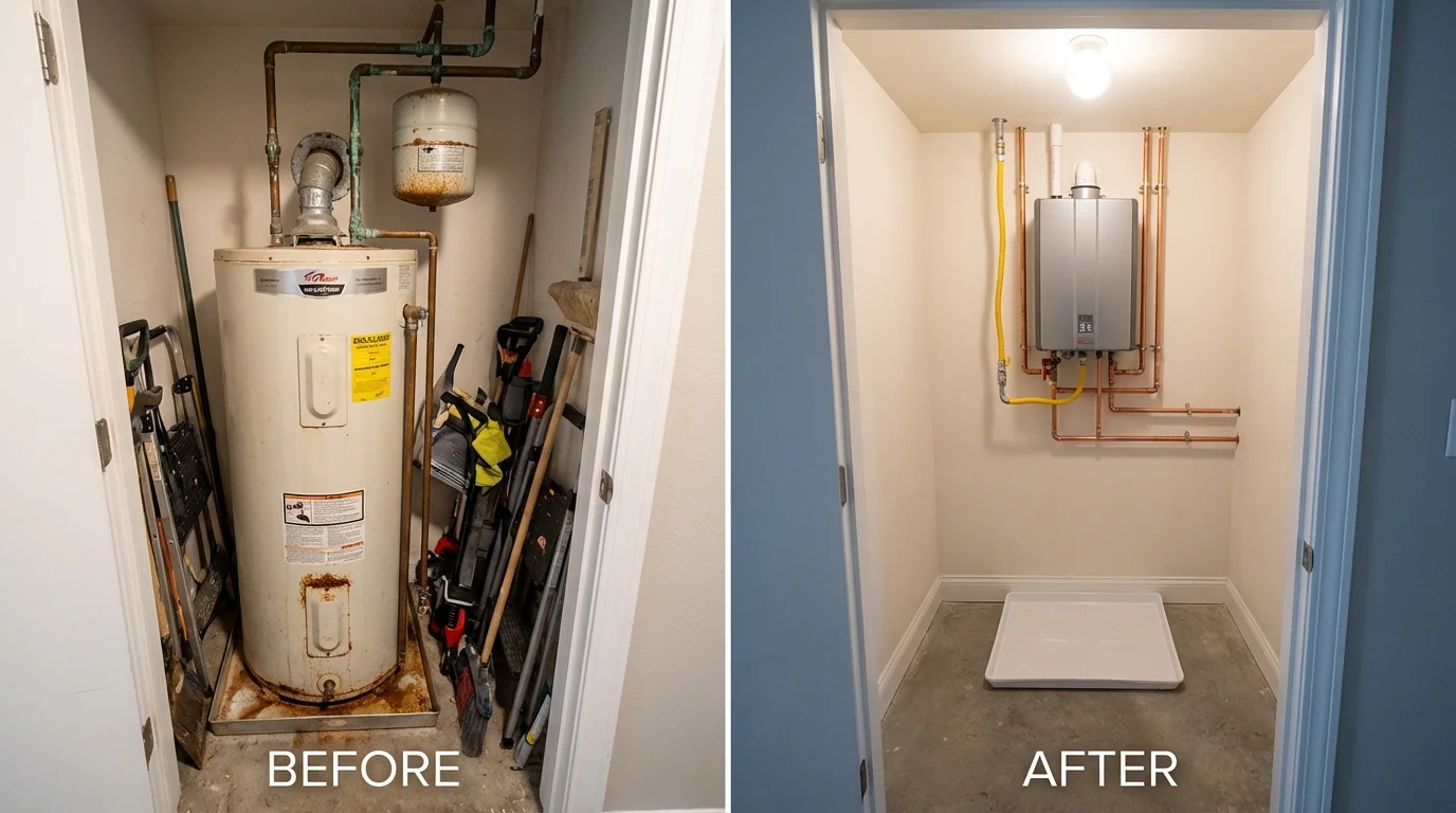 Tank water heater versus wall-mounted tankless unit comparison for Martindale, TX homeowners